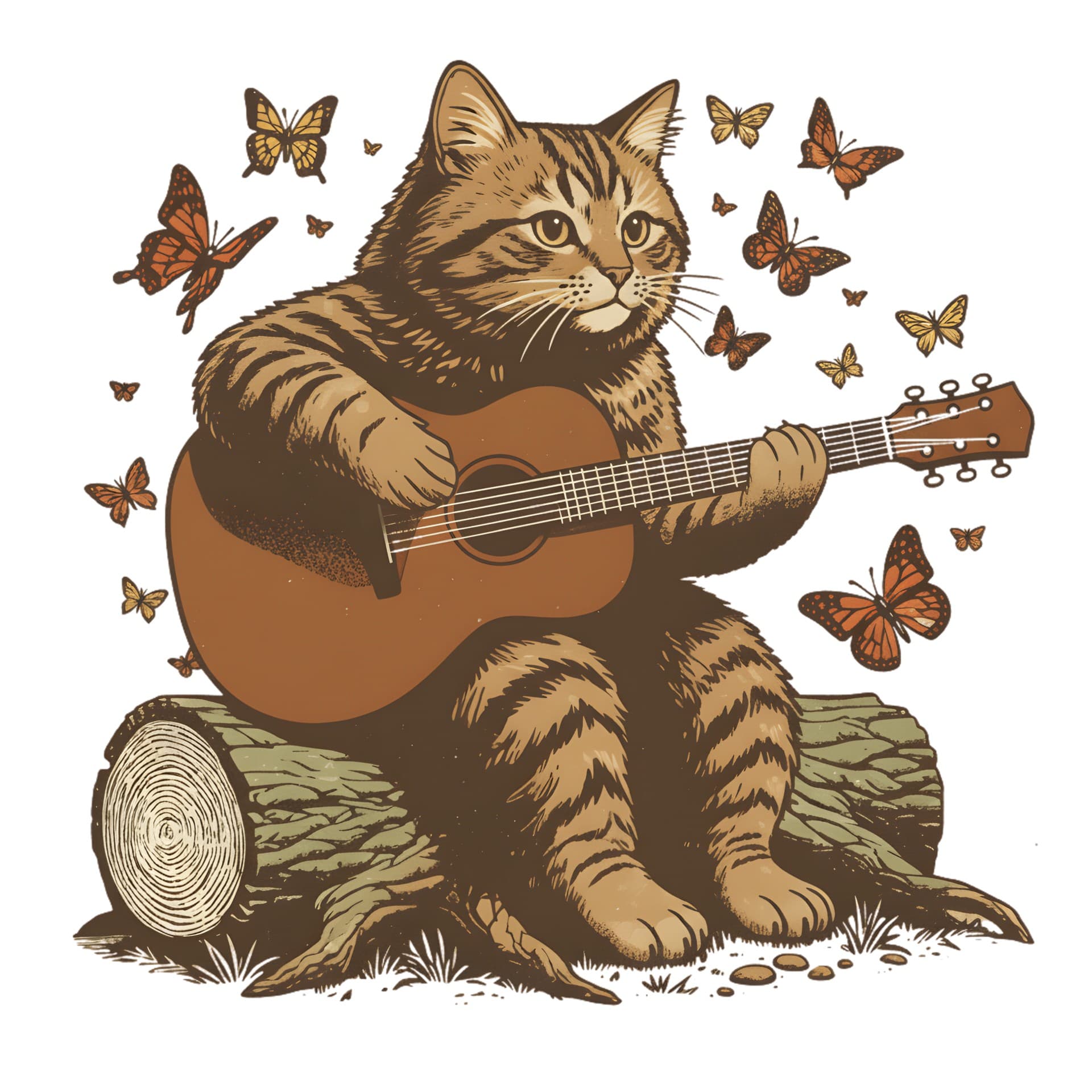 Guitarist Cat: Bold Streetwear Vector Art