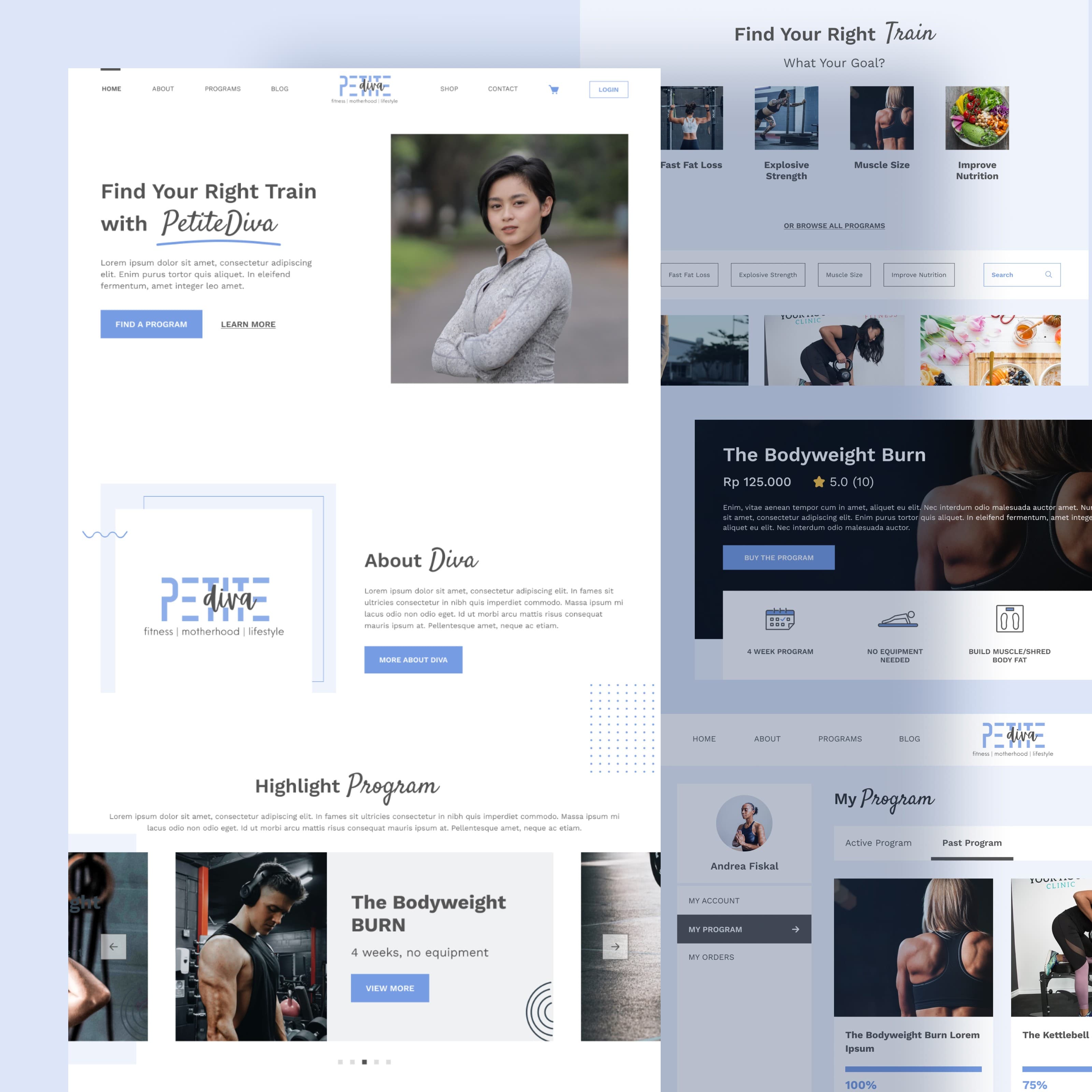 Petite Diva: Fitness Journey App Interface
