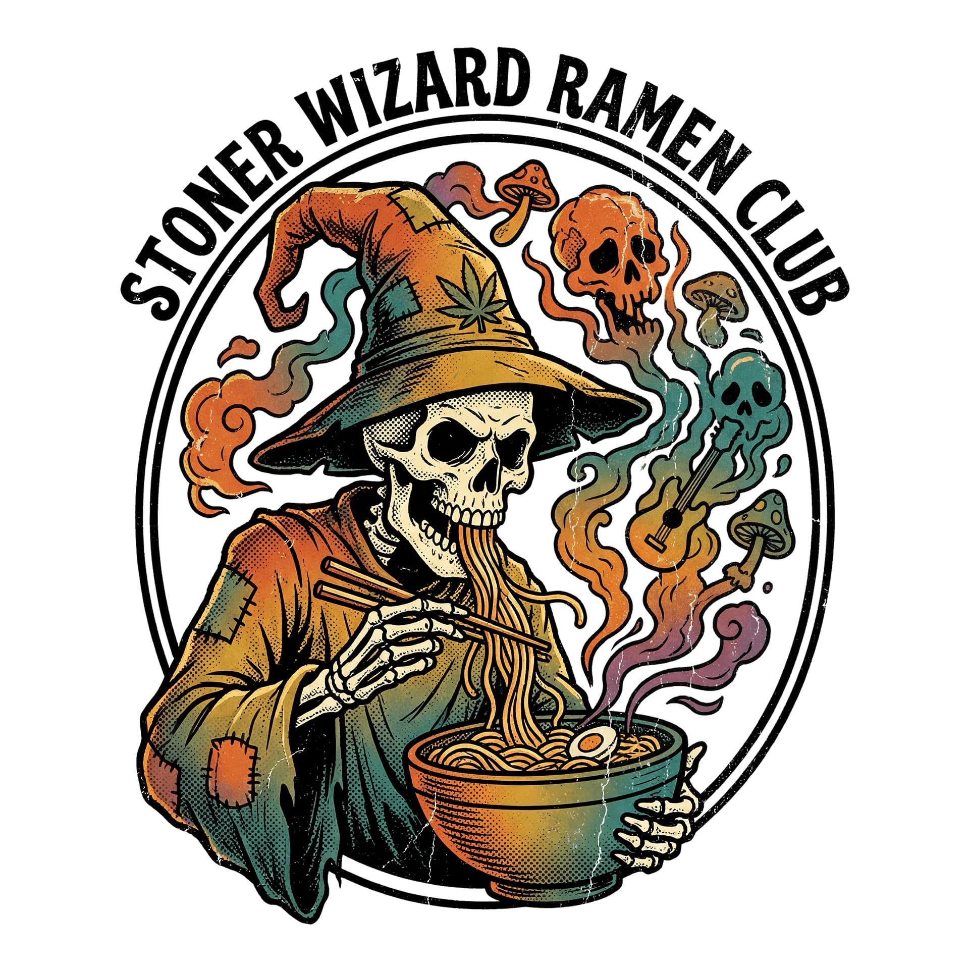Stoner Wizard Ramen Club: Dark Humor Apparel Graphic